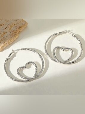 Silver Heart Hoop Earrings